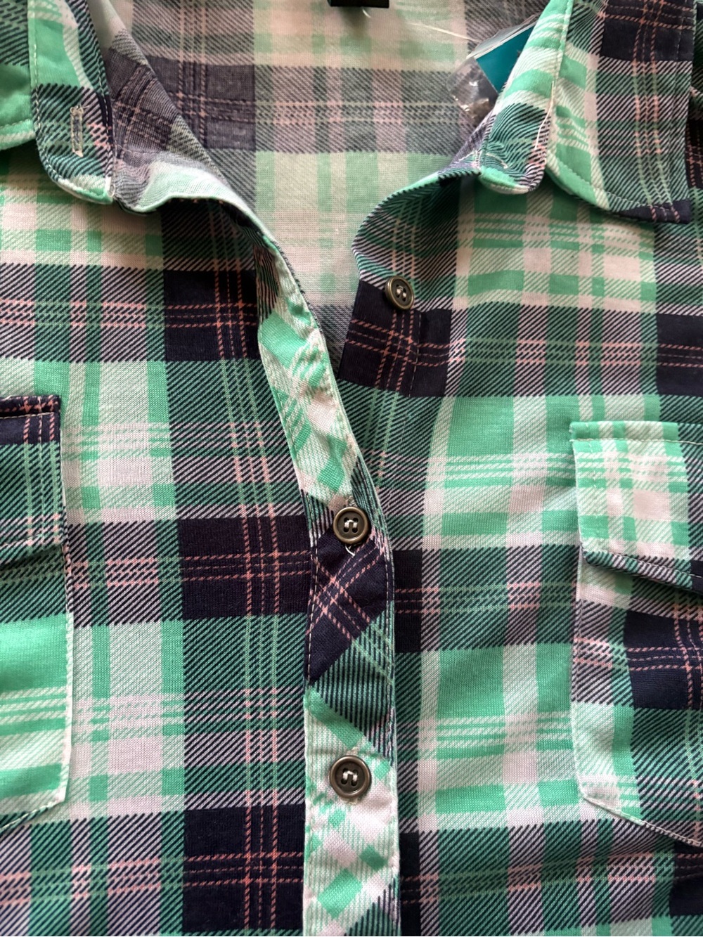 Rue21 Mint Green and Navy Plaid Button-Down Shirt